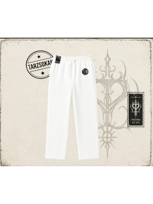 Tarzsokak Unisex 8 Ball Unisex Baggy Eşofman Altı Beyaz