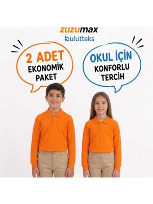 Bulut Teks Okullu (2ADET) Polo Yaka Turuncu Uzunkol Okul Tişört Kıyafetleri Üniforması Çocuk Genç