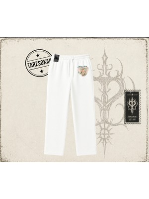 Tarzsokak Kadın With Love And Devotion Unisex Baggy Eşofman Altı Beyaz