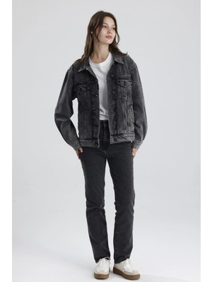 #denimceket %100 Pamuk Gri Denim Rahat Kesim LOU31 Kadın Denim Jean Ceket