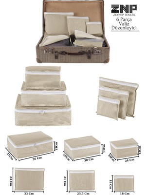 Seraser Home Tekstil Travel | Valiz Düzenleyici Set 6 Parça | Bavul Içi Organizer Bej