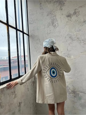 Minaaise Keten Pamuk Karışımlı Nakışlı Blazer Ceket 25110