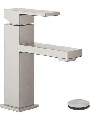 Moen Revyl Spot Dirençli Nikel Tek Kolu Tek Delikli Modern Banyo Lavabo Bataryası Isteğe Bağlı Deckplate ve Yaylı Drenaj Montajlı, 84771SRN