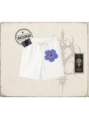 Tarzsokak Kadın Purple Hibiscus Unisex Şort Beyaz