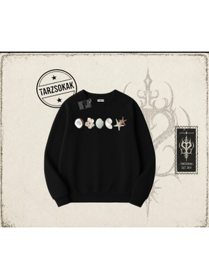 Tarzsokak Kadın Sea Shells Oversize Unisex Bisiklet Yaka Sweatshirt Beyaz