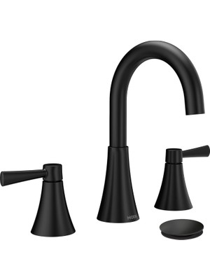 Moen Ronan Mat Siyah Iki Kulplu Yaygın Modern Banyo Bataryası, Vana Dahil, 84023BL | Valf Dahil, Aşağı Itmeli Tahliye, Yaygın Kurulum, Modern Tasarım, Mat Siyah Kaplama