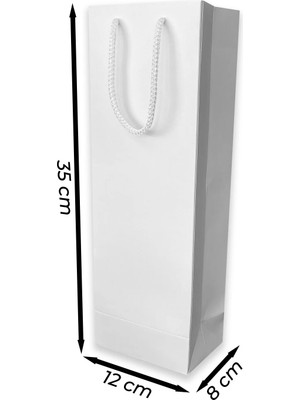 ABB Matbaa 10 Adet Beyaz Şişe Boy Karton Ipli Çanta Karton Poşet (12X35X8) - Ip Rengi Seçilebilir