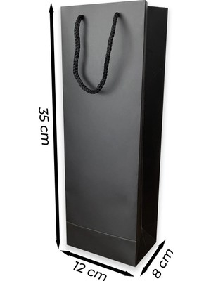 ABB Matbaa 10 Adet Siyah Şişe Boy Karton Ipli Çanta Karton Poşet (12X35X8) - Ip Rengi Seçilebilir