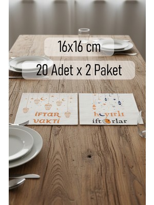 Dolkin Home 40 Adet Ramazan Sofralarına Özel Iftar Vakti Baskılı Peçete Seti 2 Çeşit Ramazan Peçetesi