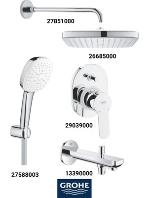 Grohe Bauedge Ankastre Banyo Bataryası Seti Gagadan Yönlendiricili(Kare Tepe Duşlu)