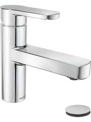 Moen Laris Krom Tek Kolu Tek Delikli Modern Banyo Lavabo Bataryası Opsiyonel Deckplate ve Yaylı Drenaj Montajlı, 84014