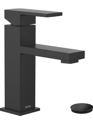 Moen Revyl Mat Siyah Tek Kolu Tek Delikli Modern Banyo Lavabo Bataryası Isteğe Bağlı Deckplate ve Yaylı Drenaj Montajlı, 84771BL