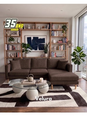 Velura Home & Living Armin Akıllı Köşe Koltuk Takımı & Modern Modüler Yataklı Köşe Takımı - Koyu Ceviz
