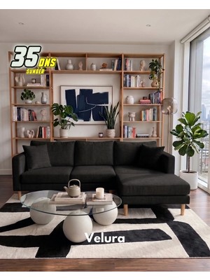 Velura Home & Living Armin Akıllı Köşe Koltuk Takımı & Modern Modüler Yataklı Köşe Takımı - Siyah