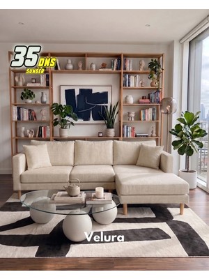 Velura Home & Living Armin Akıllı Köşe Koltuk Takımı & Modern Modüler Yataklı Köşe Takımı - Açık Krem