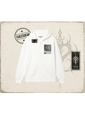 Tarzsokak Unisex Asap Worldwide Oversize Unisex Hırka & Çeket Fermuarlı Sweatshirt Beyaz