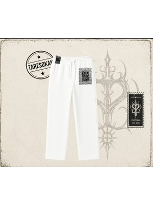 Tarzsokak Unisex Blah Blah Blah Unisex Baggy Eşofman Altı Beyaz