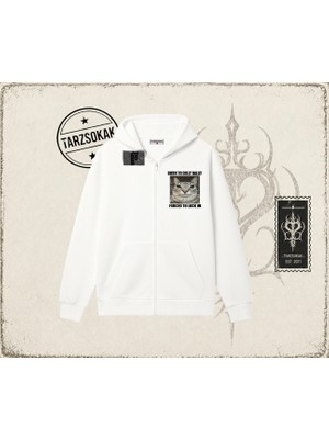Tarzsokak Unisex Born To Dilly Dally Oversize Unisex Hırka & Çeket Fermuarlı Sweatshirt Beyaz