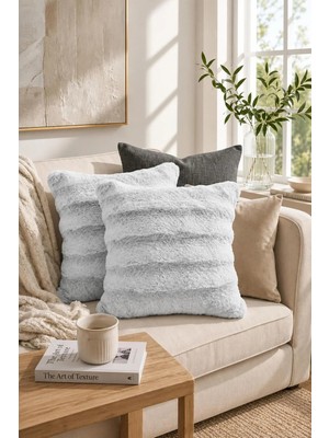 Bella Home Premium Tavşan Tüyü Kırlent Kılıfı | 2'li | Soft | Pamuksu Tuşeli | Dekoratif | 45 cm x 45 cm