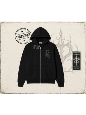 Tarzsokak Unisex Akrep Oversize Unisex Hırka & Çeket Fermuarlı Sweatshirt Beyaz