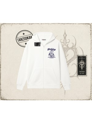 Tarzsokak Unisex Baking Oversize Unisex Hırka & Çeket Fermuarlı Sweatshirt Beyaz