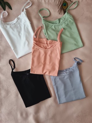 Demirsa Boutique Kadın 5'li Ip Askılı Ekstra Biyeli Modal Kumaş Atlet ( Mavi, Pudra, Yeşil, Siyah, Beyaz )
