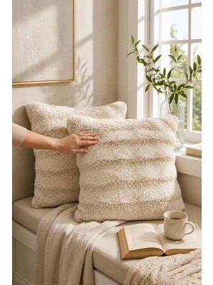 Bella Home Premium Tavşan Tüyü Kırlent Kılıfı | 2'li | Soft | Pamuksu Tuşeli | Dekoratif | 45 cm x 45 cm