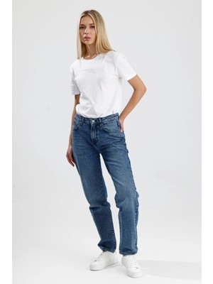 #kadınjean %100 Pamuk Orta Koyulukta Indigo Denim Mommy Fit Kesim MIMMY26 Rahat Kadın Jean Pantolon
