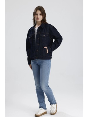 #denimceket Koyu Indıgo Denim Rahat Kesim LOU31 Kadın Denim Jean Ceket