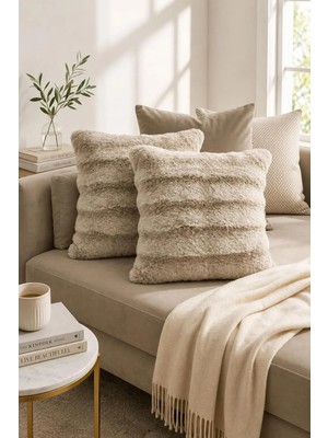 Bella Home Premium Tavşan Tüyü Kırlent Kılıfı | 2'li | Soft | Pamuksu Tuşeli | Dekoratif | 45 cm x 45 cm