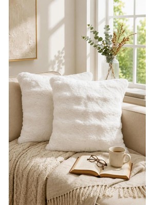 Bella Home Premium Tavşan Tüyü Kırlent Kılıfı | 2'li | Soft | Pamuksu Tuşeli | Dekoratif | 45 cm x 45 cm