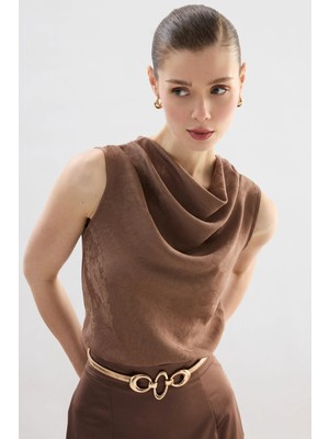 Sateen Degaje Yaka Bluz - Vizon