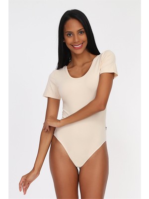 Obje Kadın Ten Cotton Yarım Kol Çıtçıtlı Body