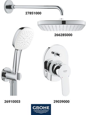 Grohe Bauedge Ankastre Banyo Bataryası Seti Gagasız(Kare Tepe Duşlu)