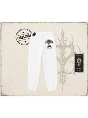 Tarzsokak Unisex California Bear Unisex Jogger Eşofman Altı Beyaz