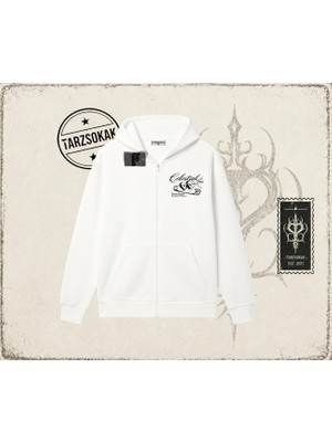 Tarzsokak Unisex Celestial Sent Oversize Unisex Hırka & Çeket Fermuarlı Sweatshirt Beyaz