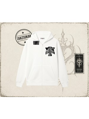 Tarzsokak Unisex Cage Y2K Oversize Unisex Hırka & Çeket Fermuarlı Sweatshirt Beyaz