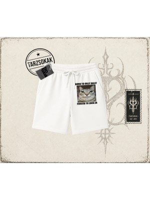 Tarzsokak Unisex Born To Dilly Dally Unisex Şort Beyaz
