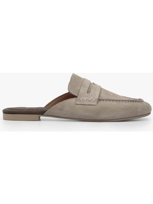 Shoeberry Kadın Kaela Vizon Hakiki Süet Deri Loafer Terlik