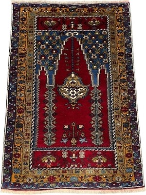 Burak Halı El Dokuma Sıfır Küçük Yahyalı Halısı Seccade 75X110 Kök Boya Namazlık Kırmızı