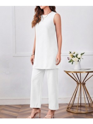 Nake Butik Kadın Sıfır Kol Uzun Tunik ve Pantolon Ikili Takım