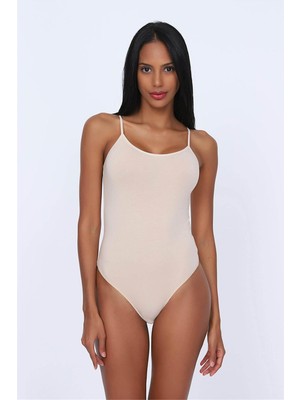 Obje Kadın Ten Cotton İp Askılı String Çıtçıtlı Body