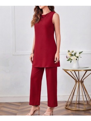 Nake Butik Kadın Sıfır Kol Uzun Tunik ve Pantolon Ikili Takım