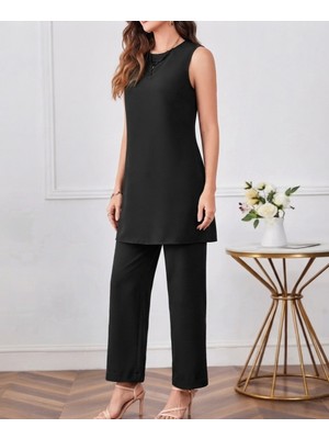Nake Butik Kadın Sıfır Kol Uzun Tunik ve Pantolon Ikili Takım
