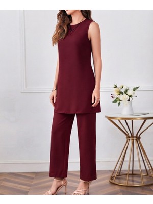 Nake Butik Kadın Sıfır Kol Uzun Tunik ve Pantolon Ikili Takım