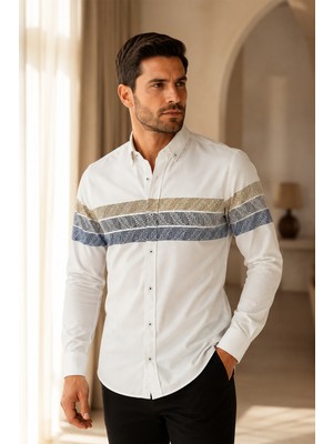 Beyome Erkek Slim Fit Oxford Gömlek Gizli Düğmeli Yaka Uzun Kollu Dar Kalıp Cepsiz Şık Günlük Gömlek
