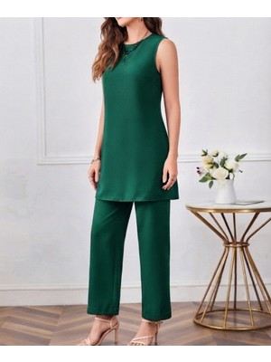 Nake Butik Kadın Sıfır Kol Uzun Tunik ve Pantolon Ikili Takım