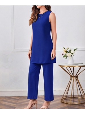Nake Butik Kadın Sıfır Kol Uzun Tunik ve Pantolon Ikili Takım