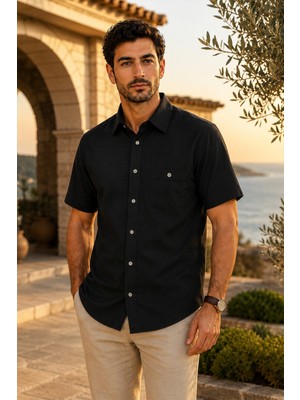 Beyome Erkek %100 Pamuk Kısa Kollu Gömlek Rahat Kalıp Yazlık Nefes Alan Tek Cepli S-5xl