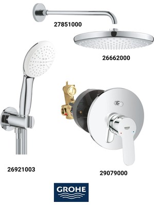Grohe Bauedge Ankastre Banyo Bataryası Seti Büyük Rozetli Gagasız(Oval Tepe Duşlu)